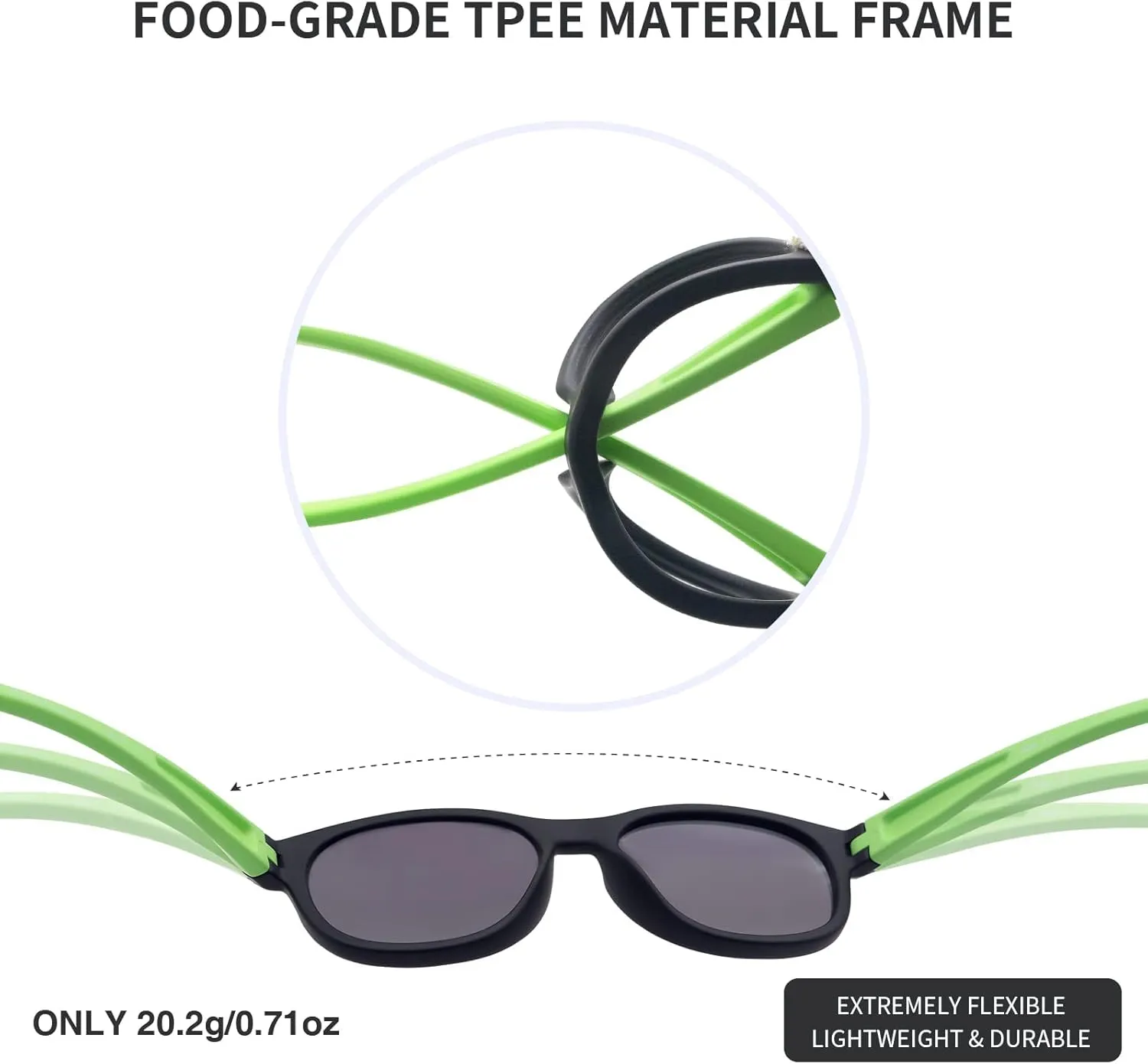 Kids Polarized Sunglasses Sport TPEE Unbreakable Frame with Adjustable Strap for Boys Girls Age 5-13