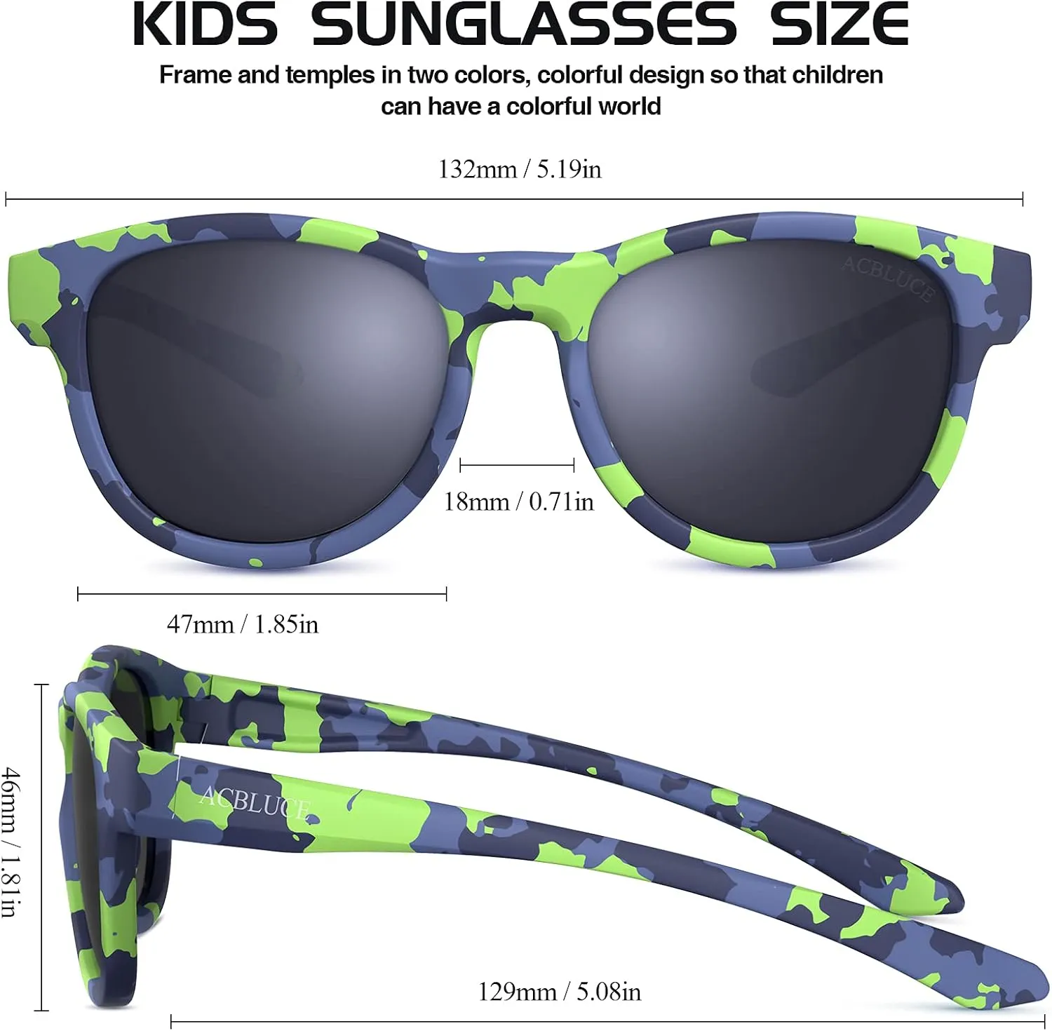 Kids Polarized Sunglasses Sport TPEE Unbreakable Frame with Adjustable Strap for Boys Girls Age 5-13