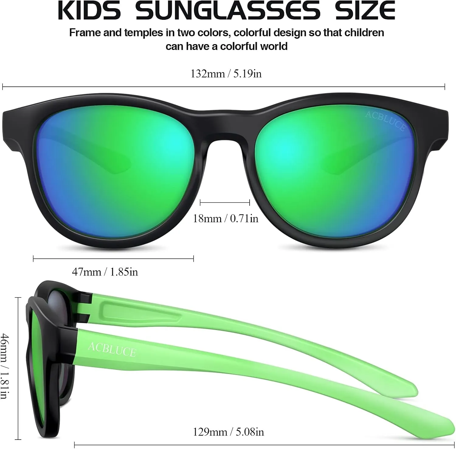 Kids Polarized Sunglasses Sport TPEE Unbreakable Frame with Adjustable Strap for Boys Girls Age 5-13