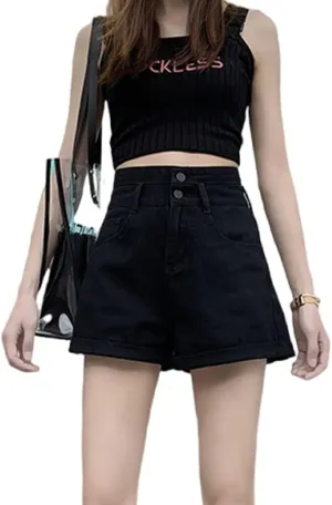 Korean Version Denim Shorts Women's Summer high Waisted Slim Fitting Folding Shorts Women's Casual Shorts