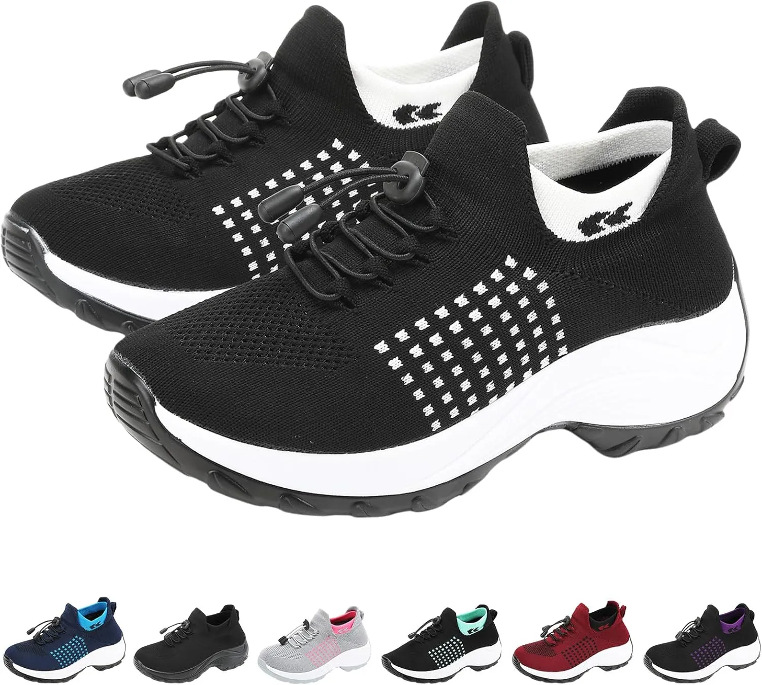 Kubbon Women Footwear Non Slip Slip on Sock Sneakers Arch Support Walking Shoes Lightweight Mesh Sneakers Antiskid Wedge Running Footwear for Plantar Fasciitis