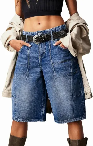 LifeShe Women's Denim Shorts Casual Baggy Bermuda Shorts Low Waist Barrel Leg Jean Shorts