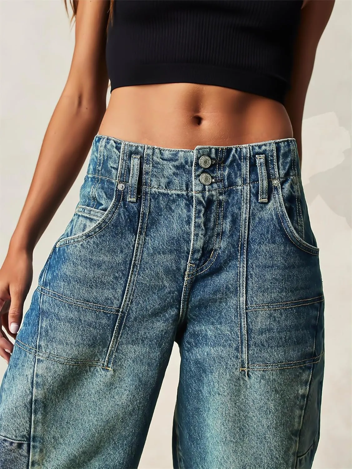 LifeShe Women's Denim Shorts Casual Baggy Bermuda Shorts Low Waist Barrel Leg Jean Shorts