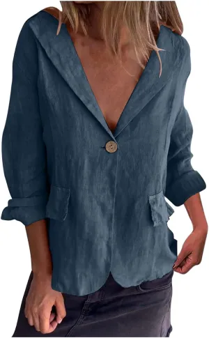 Linen Jackets for Women One Button Long Sleeve Blazers Lightweight Casual Jackets Oversized Blazers Work Outwear