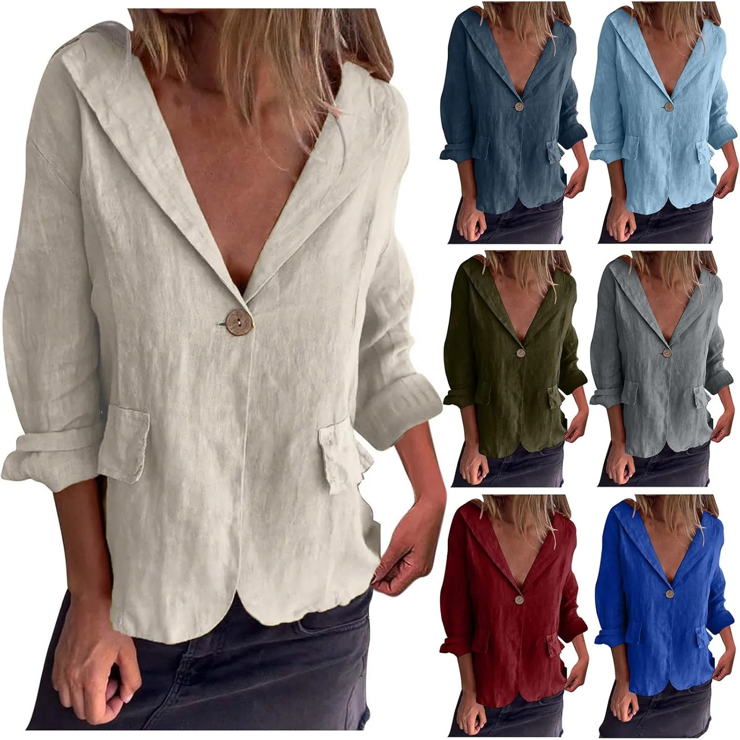 Linen Jackets for Women One Button Long Sleeve Blazers Lightweight Casual Jackets Oversized Blazers Work Outwear