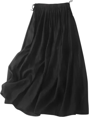 Linen Maxi Skirts for Women 2025 Summer Boho Elastic Waist Skirts Plus Size Trendy Casual Loose Long Skirt Dress
