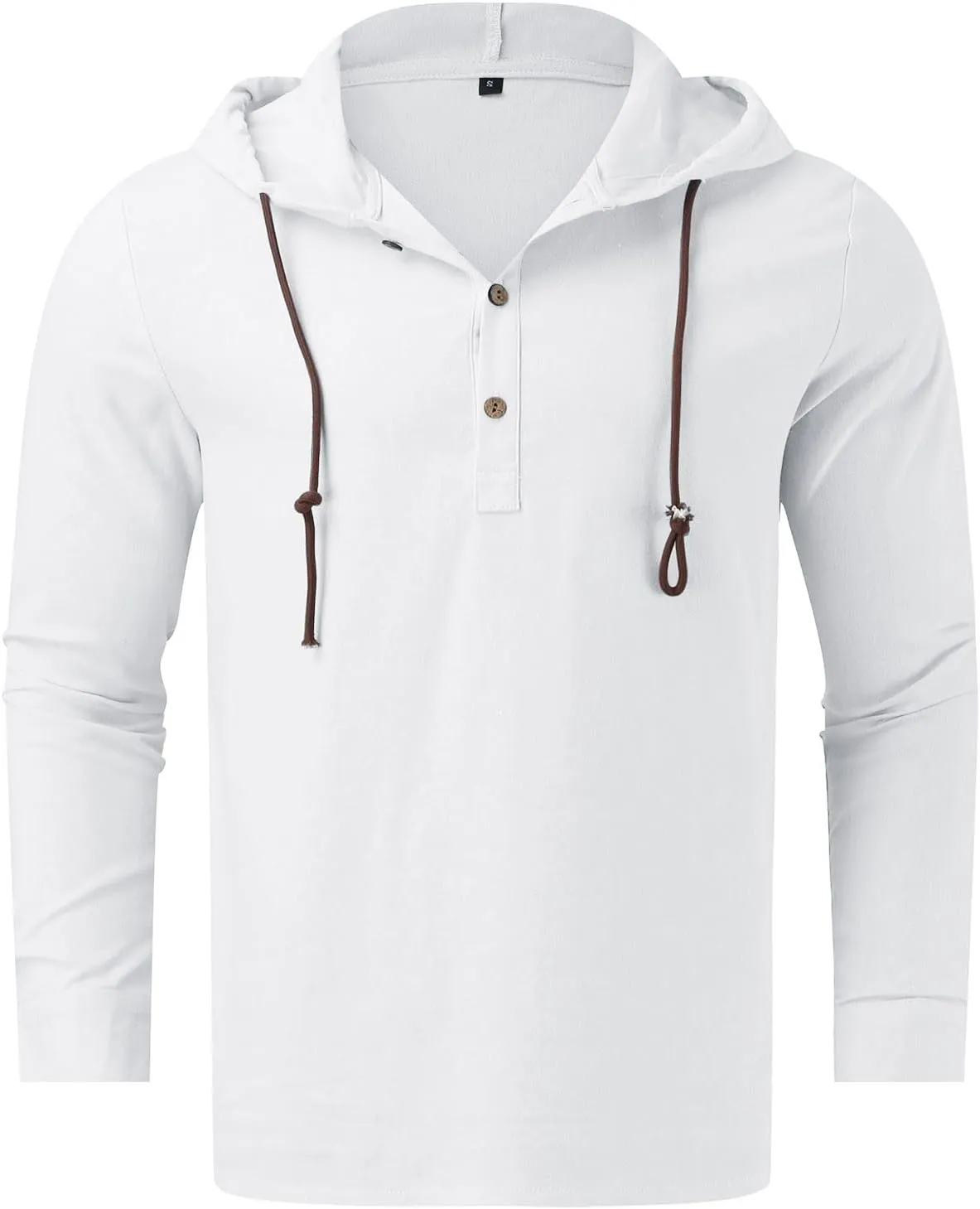 Linen Shirts for Men Lightweight Button Up Long Sleeve Shirts with Hood Casual Basic Loose Fit Breathable Boho Beach Shirt