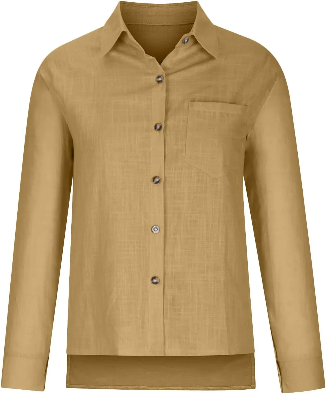 Linen Shirts for Women Trendy Solid Long Sleeve Collared Button Down Shirts Ladies Tops and Blouses Summer Clothes