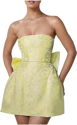 Lmdudan Strapless Satin Mini Homecoming Dress for Women Girls Cocktail Skirts 2025 Sexy Jacquard Mini Skirt with Bow