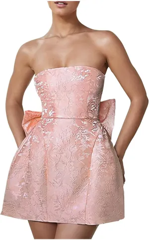 Lmdudan Strapless Satin Mini Homecoming Dress for Women Girls Cocktail Skirts 2025 Sexy Jacquard Mini Skirt with Bow