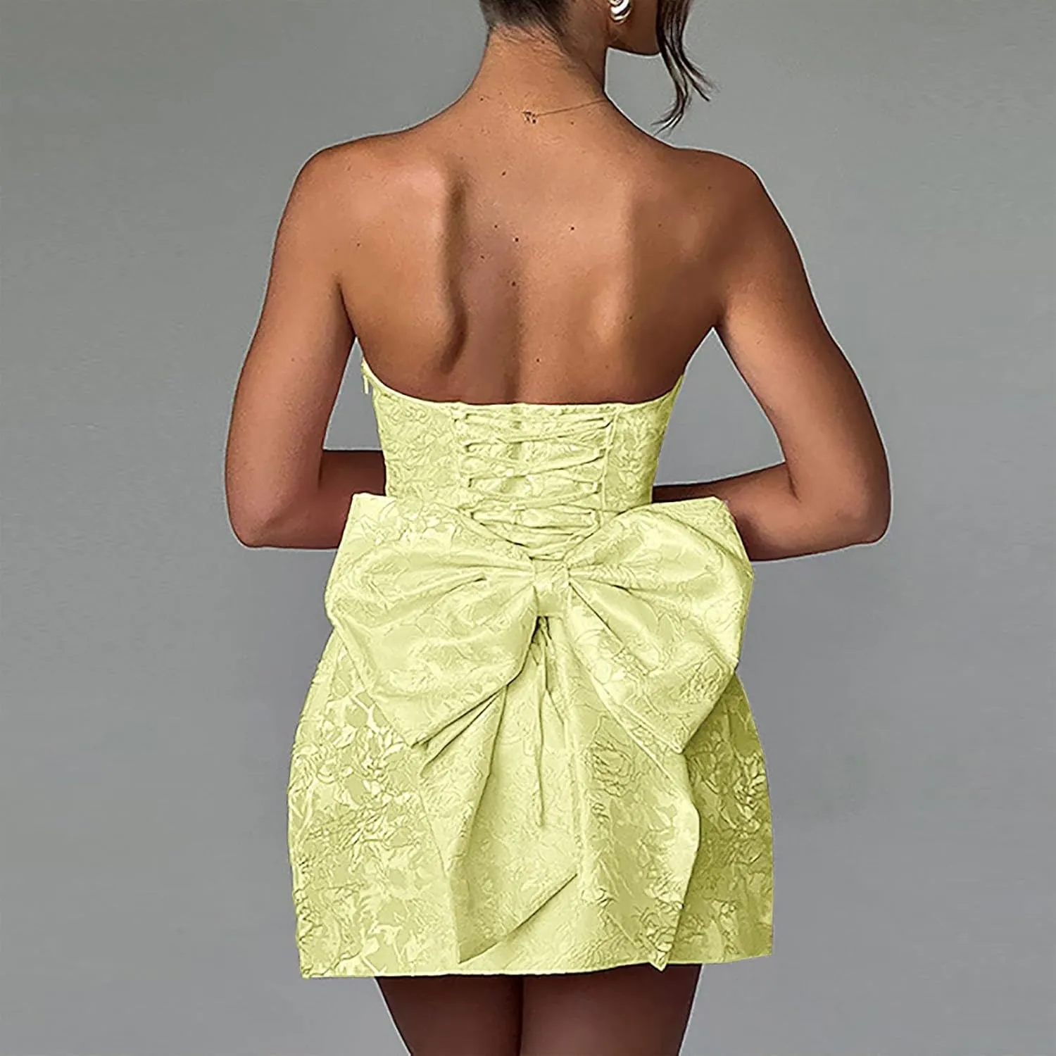 Lmdudan Strapless Satin Mini Homecoming Dress for Women Girls Cocktail Skirts 2025 Sexy Jacquard Mini Skirt with Bow