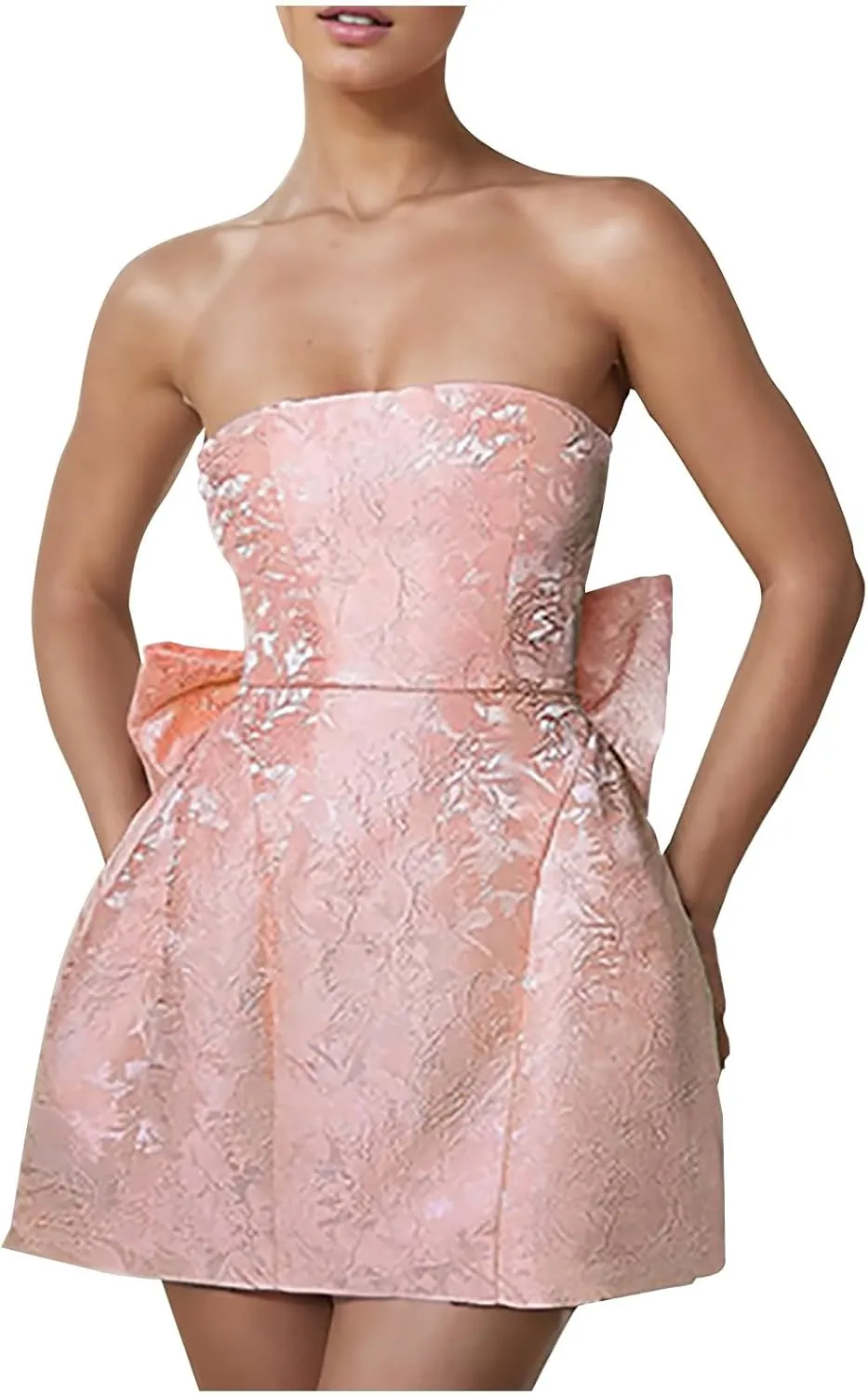 Lmdudan Strapless Satin Mini Homecoming Dress for Women Girls Cocktail Skirts 2025 Sexy Jacquard Mini Skirt with Bow