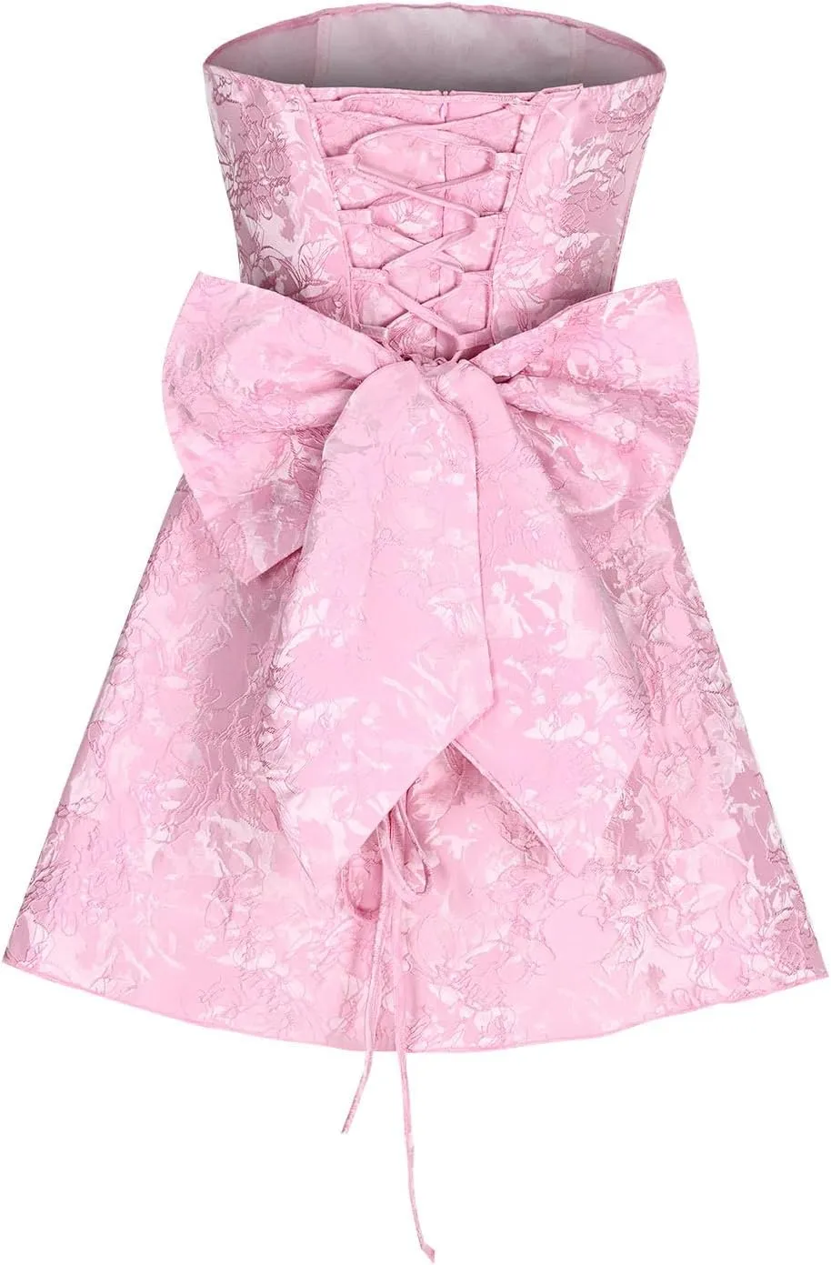 Lmdudan Strapless Satin Mini Homecoming Dress for Women Girls Cocktail Skirts 2025 Sexy Jacquard Mini Skirt with Bow