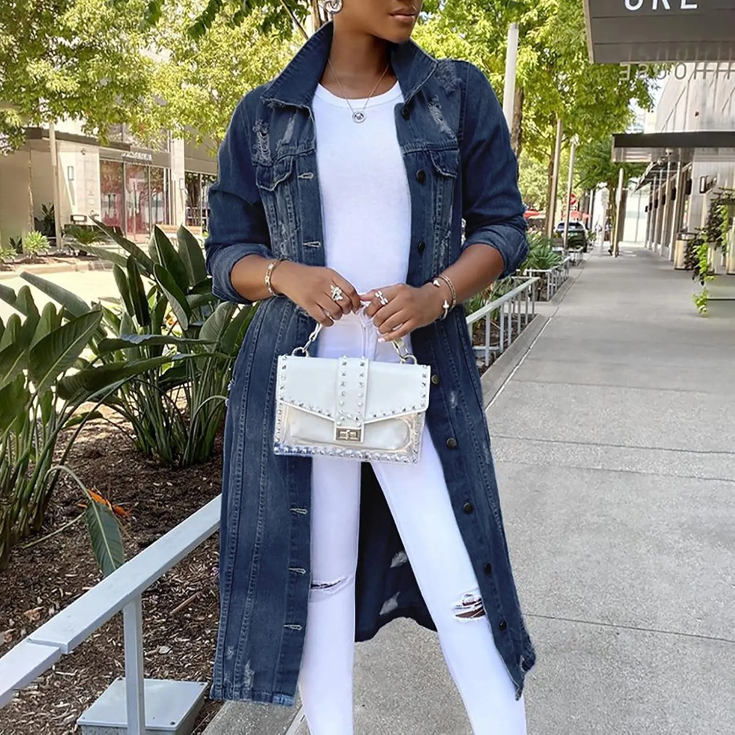 Long Denim Jackets for Women 2023 Fashion Maxi Denim Coats Loose Casual Washed Button Down Jean Jacket Trench Coat