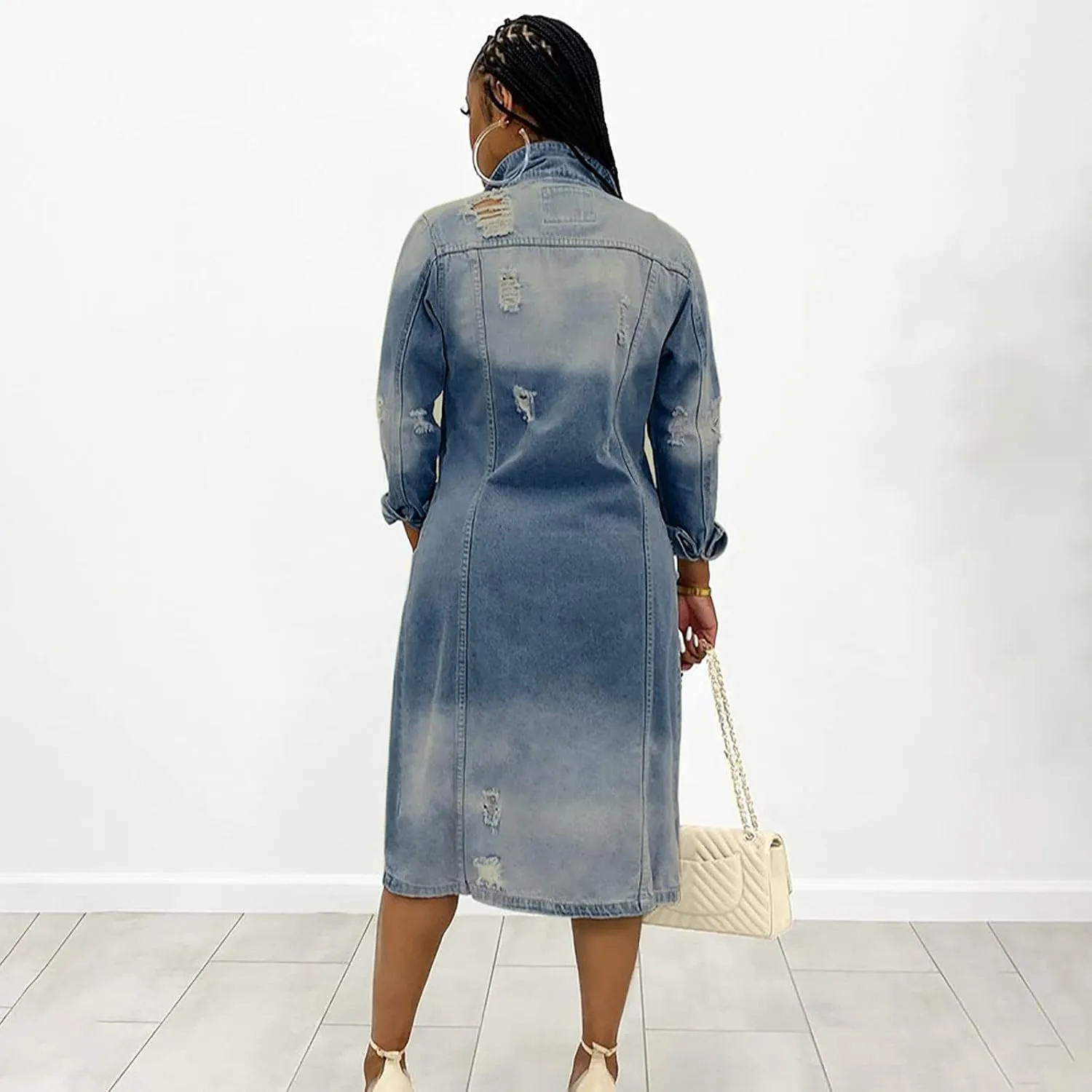 Long Denim Jackets for Women 2023 Fashion Maxi Denim Coats Loose Casual Washed Button Down Jean Jacket Trench Coat