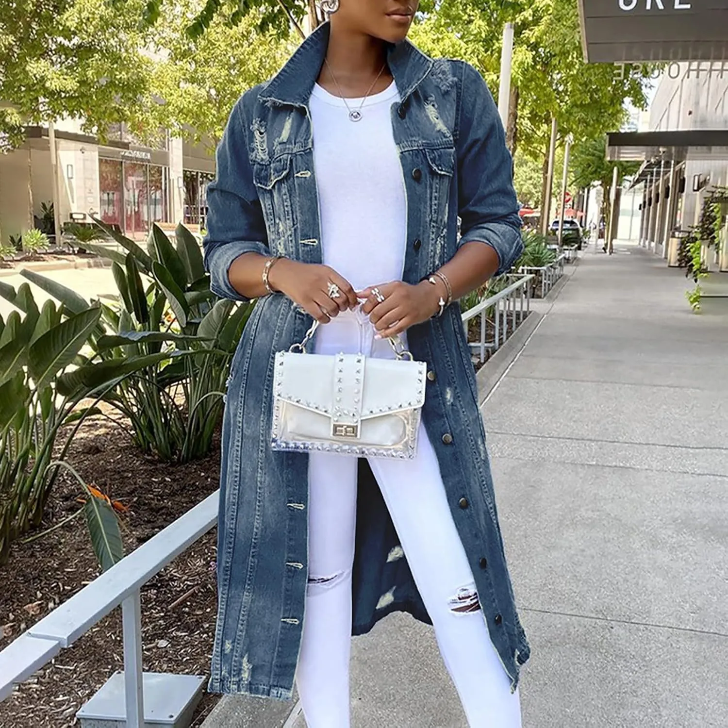Long Denim Jackets for Women 2023 Fashion Maxi Denim Coats Loose Casual Washed Button Down Jean Jacket Trench Coat