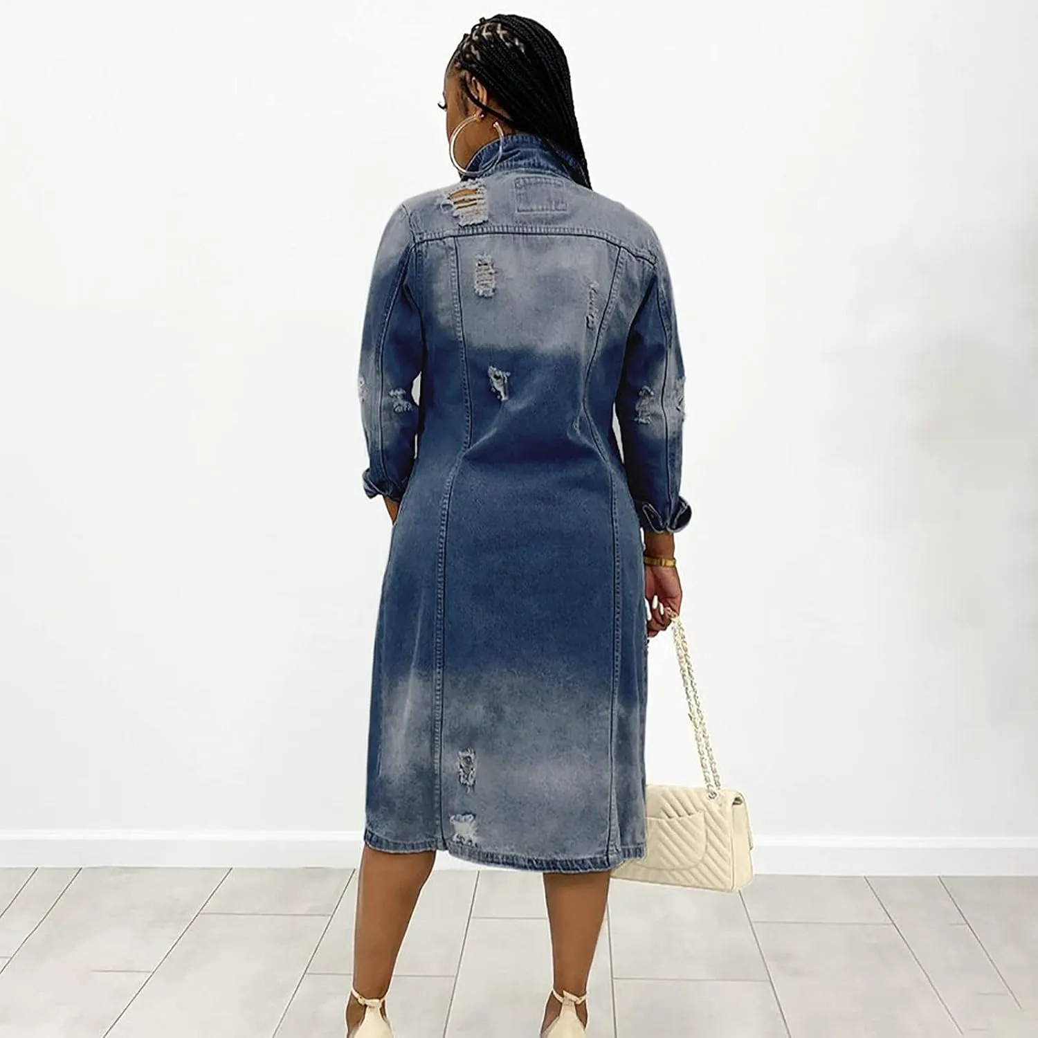 Long Denim Jackets for Women 2023 Fashion Maxi Denim Coats Loose Casual Washed Button Down Jean Jacket Trench Coat