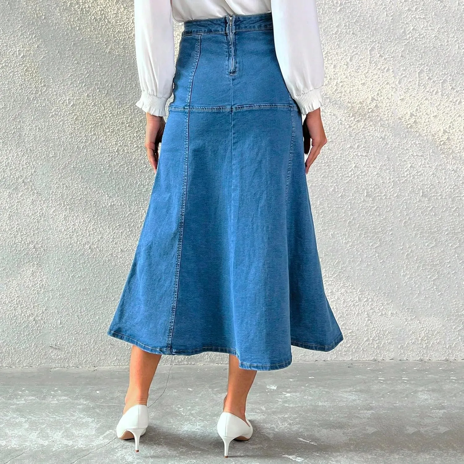 Long Denim Skirts for Women Loose High Waisted Tiered A Line Denim Maxi Skirt Trendy Vintage Long Jean Skirt Midi Length