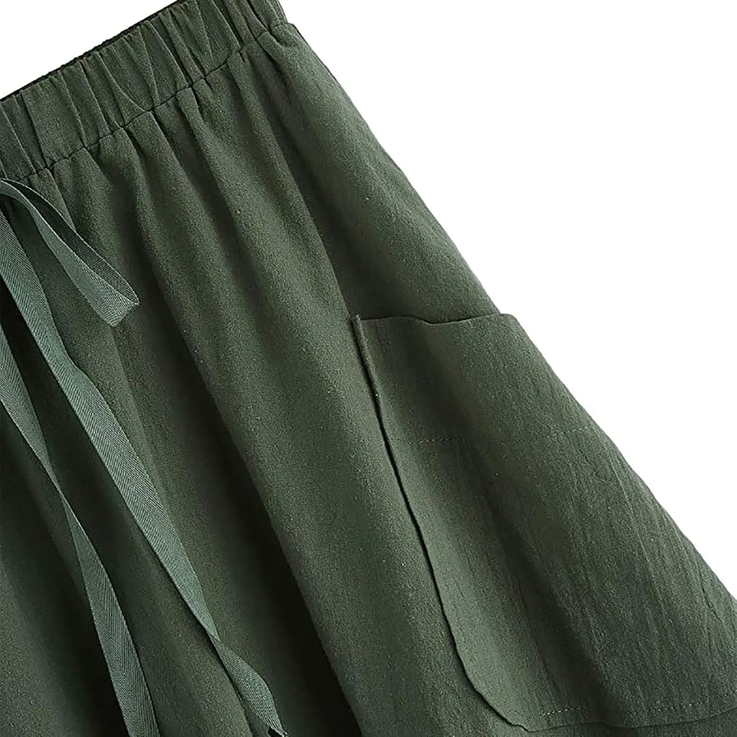 Long Skirts for Women Below Knee Length Casual Elastic Tie Waist Flowy A Line High Low Midi Skirt Dress with Pockets