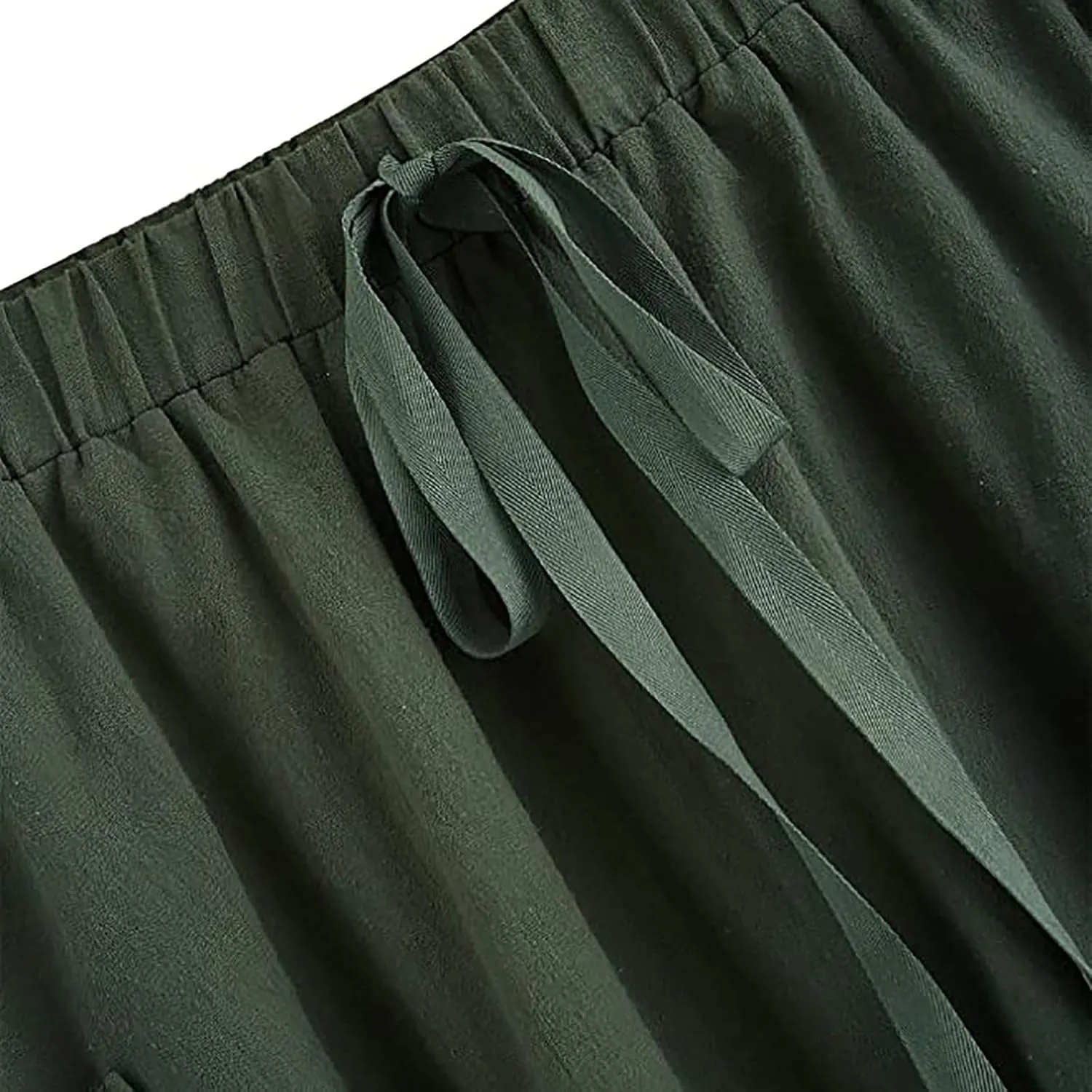 Long Skirts for Women Below Knee Length Casual Elastic Tie Waist Flowy A Line High Low Midi Skirt Dress with Pockets