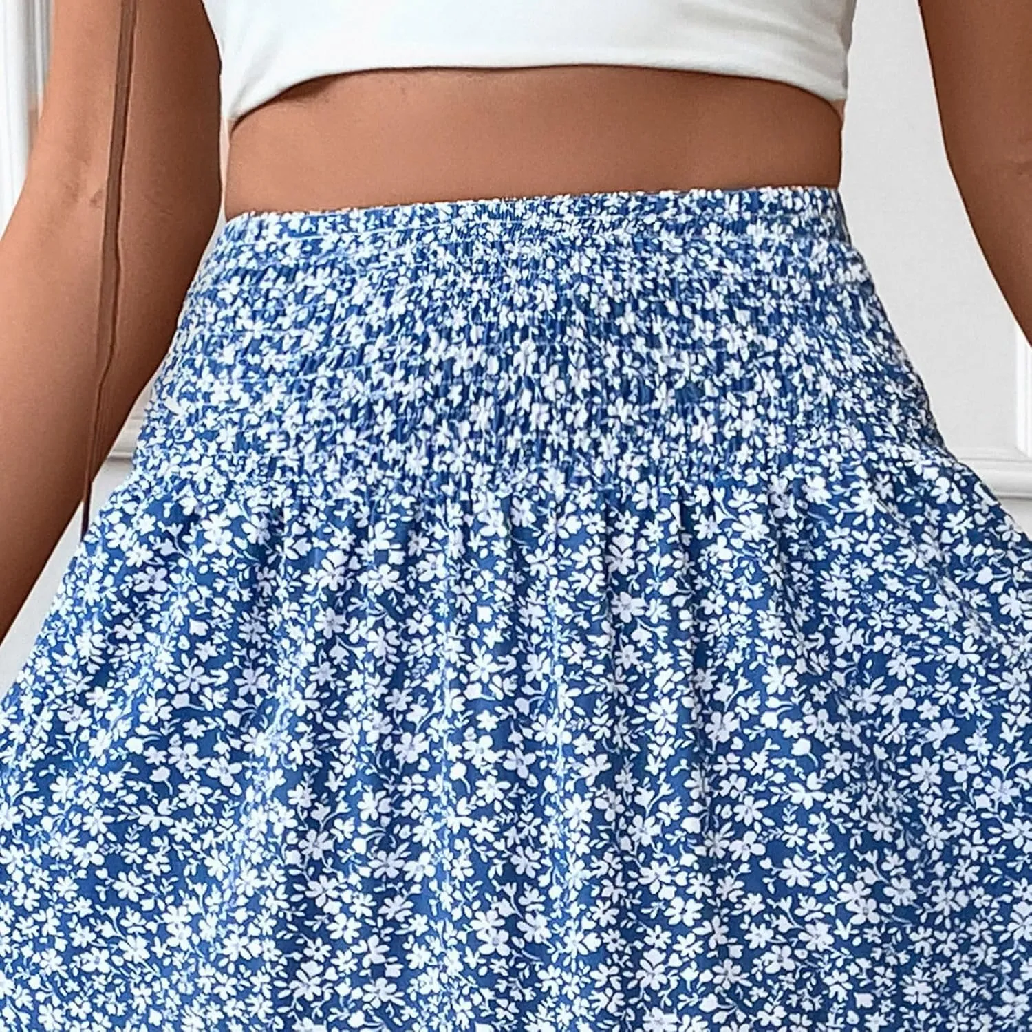 Long Skirts for Women Trendy Summer Flowy Floral Maxi Skirt Lightweight Elastic Smocked High Waisted A Line Skirts