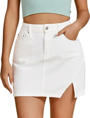 luvamia Jean Skirts for Women Denim High Waisted Stretchy Denim Skirt with Slit Trendy Casual Slim Fit Short Skirts