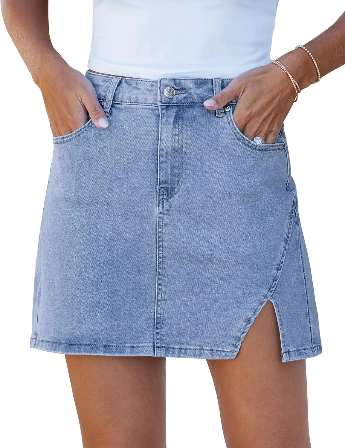 luvamia Jean Skirts for Women Denim High Waisted Stretchy Denim Skirt with Slit Trendy Casual Slim Fit Short Skirts