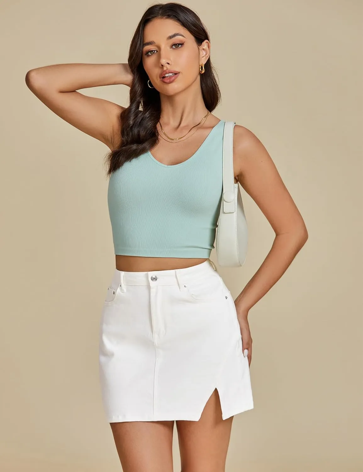 luvamia Jean Skirts for Women Denim High Waisted Stretchy Denim Skirt with Slit Trendy Casual Slim Fit Short Skirts