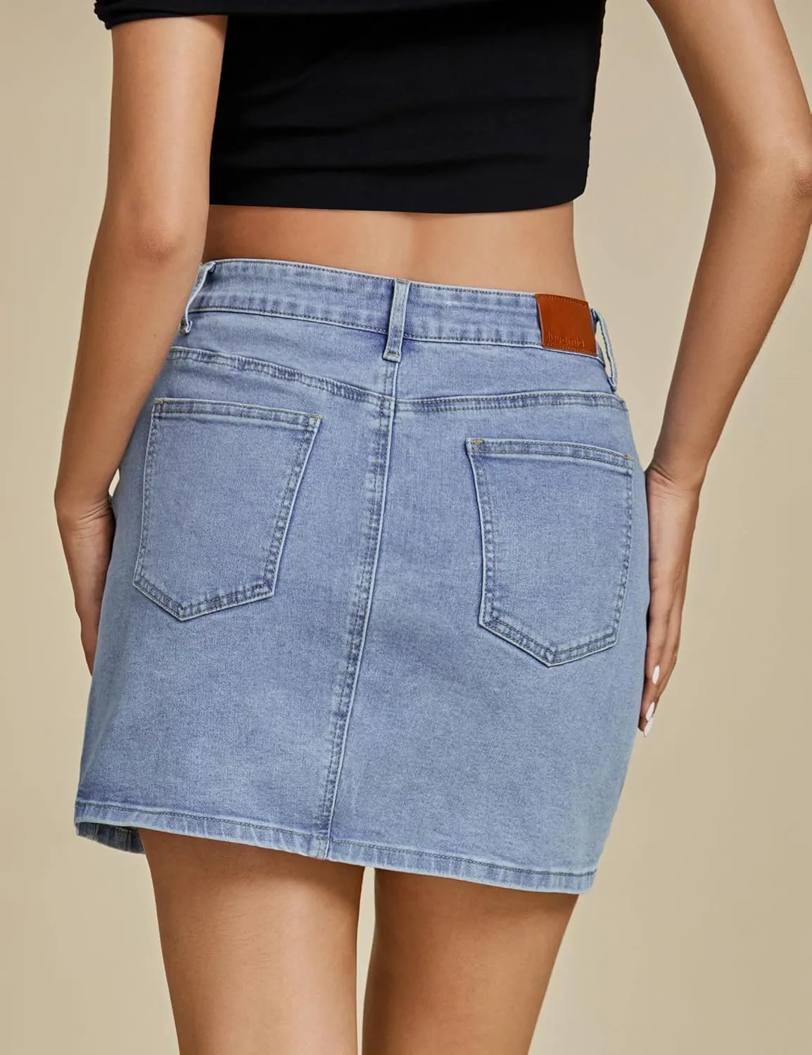 luvamia Jean Skirts for Women Denim High Waisted Stretchy Denim Skirt with Slit Trendy Casual Slim Fit Short Skirts
