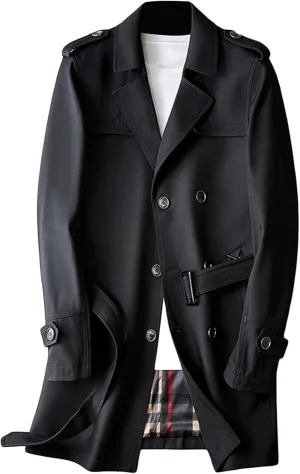 Maiyifu-GJ Men's Casual Double Breasted Trench Coat Casual Lapel Windbreaker Jacket Winter Stylish Long Overcoat with Belt