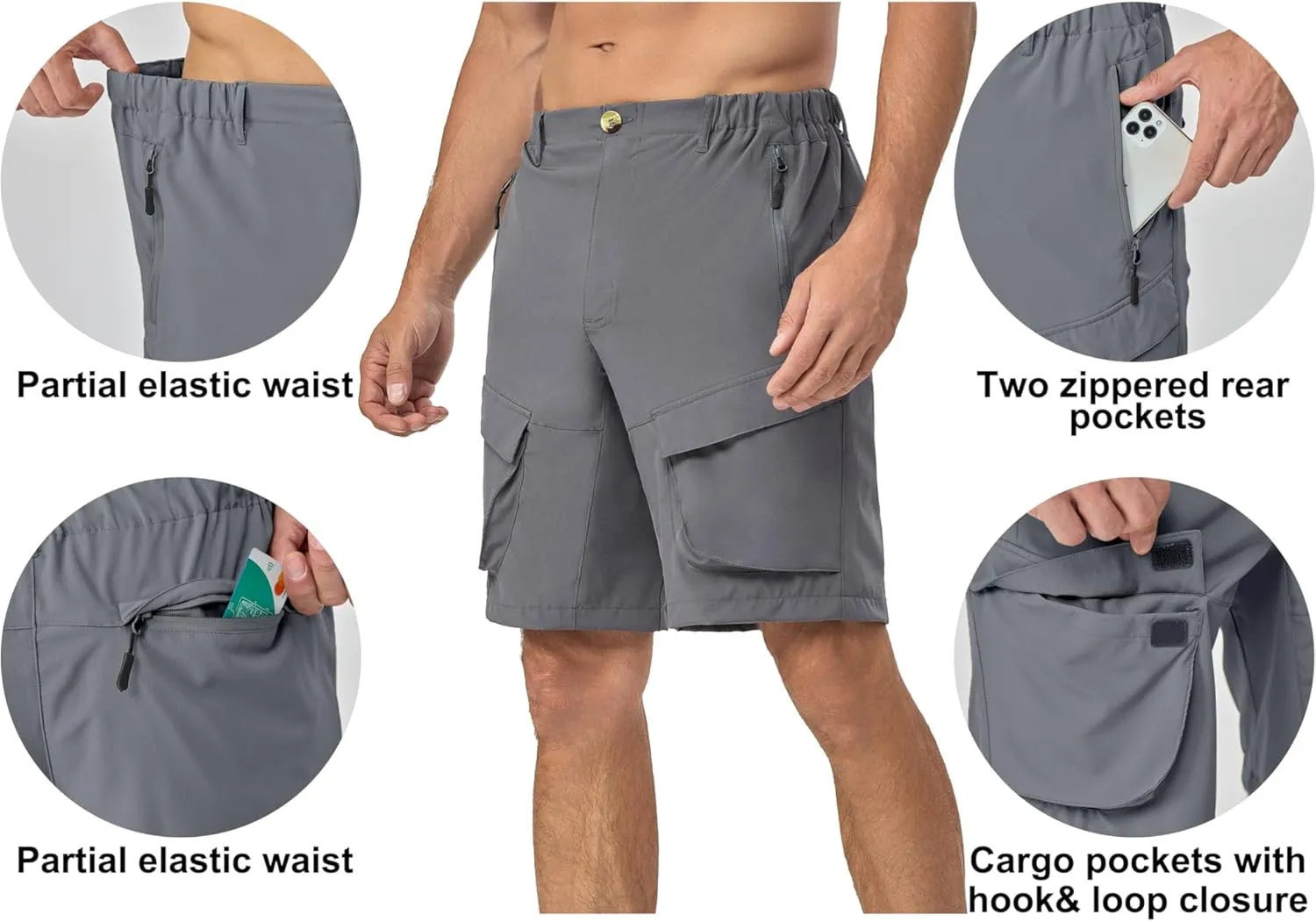 Mapamyumco Men's Hiking Shorts, Golf Shorts Quick Dry Cargo Shorts Lightweight for Casual, Running
