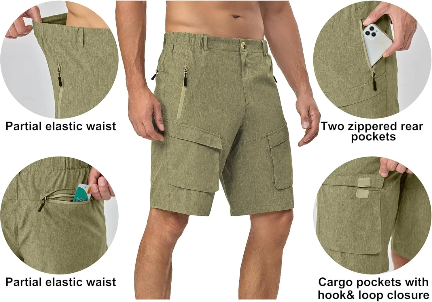 Mapamyumco Men's Hiking Shorts, Golf Shorts Quick Dry Cargo Shorts Lightweight for Casual, Running