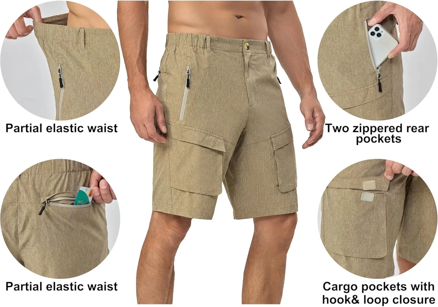 Mapamyumco Men's Hiking Shorts, Golf Shorts Quick Dry Cargo Shorts Lightweight for Casual, Running