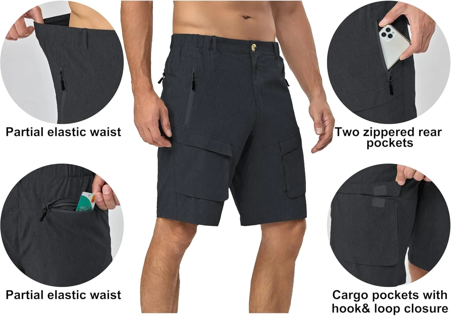 Mapamyumco Men's Hiking Shorts, Golf Shorts Quick Dry Cargo Shorts Lightweight for Casual, Running