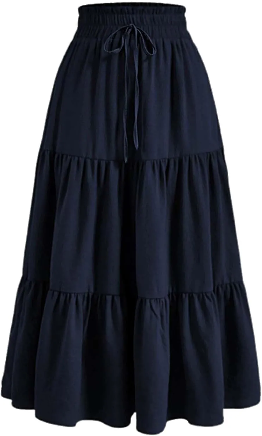 Maxi Skirt for Women Long Drawstring High Elastic Waist Ruffles A-Line Loose Solid Color Casual Midi Skirts Loungewear