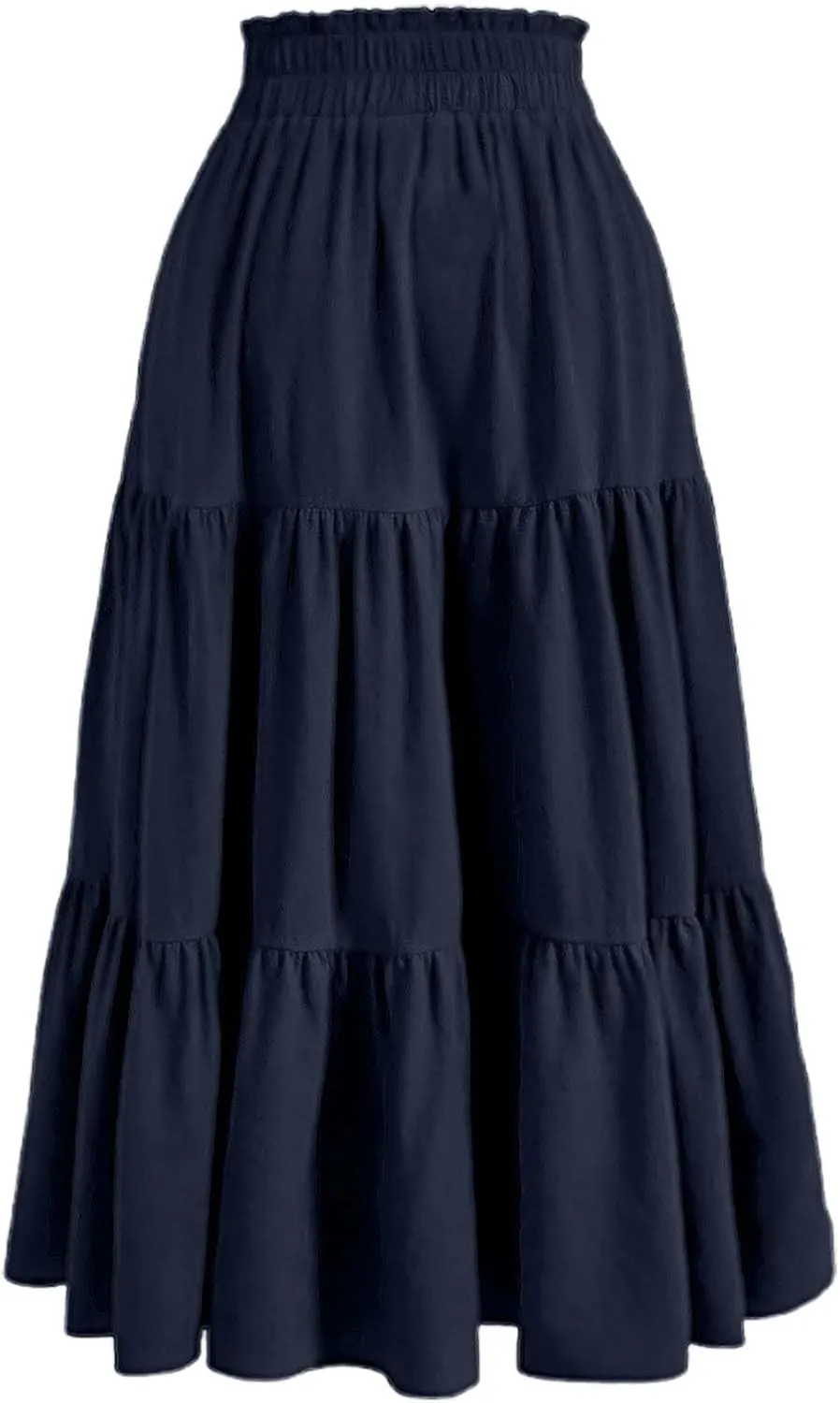 Maxi Skirt for Women Long Drawstring High Elastic Waist Ruffles A-Line Loose Solid Color Casual Midi Skirts Loungewear