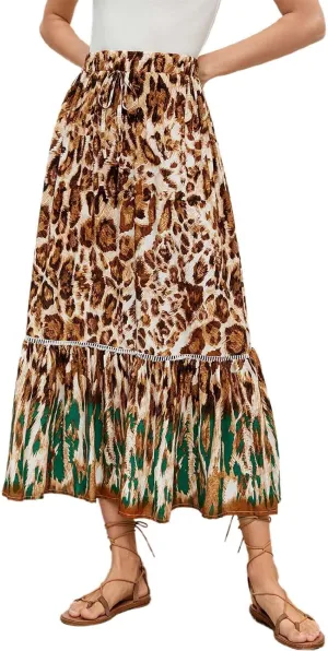 Maxi Skirts for Women Casual High Elastic Waist Bohemian Graphic Boha Floral Print Long Skirts 2025 Summer Vacation