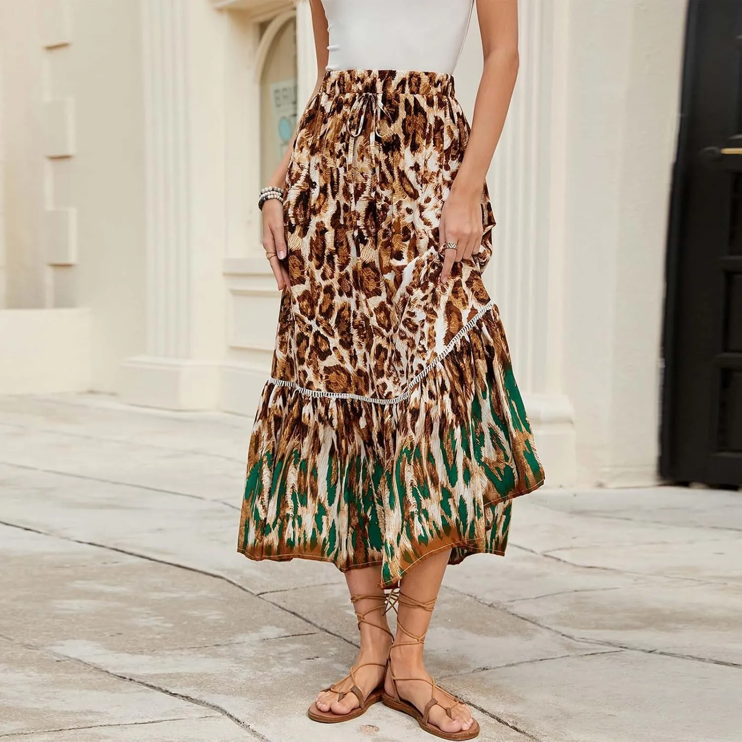 Maxi Skirts for Women Casual High Elastic Waist Bohemian Graphic Boha Floral Print Long Skirts 2025 Summer Vacation