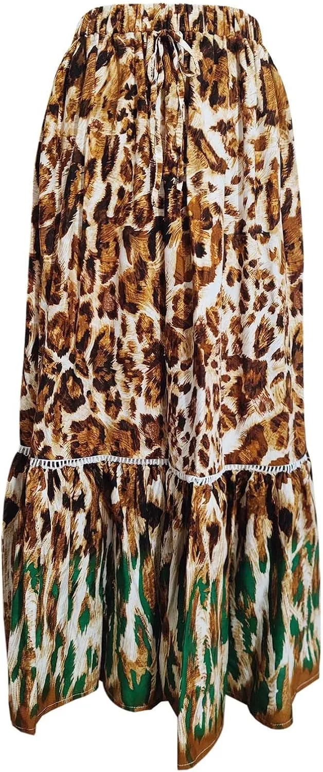 Maxi Skirts for Women Casual High Elastic Waist Bohemian Graphic Boha Floral Print Long Skirts 2025 Summer Vacation