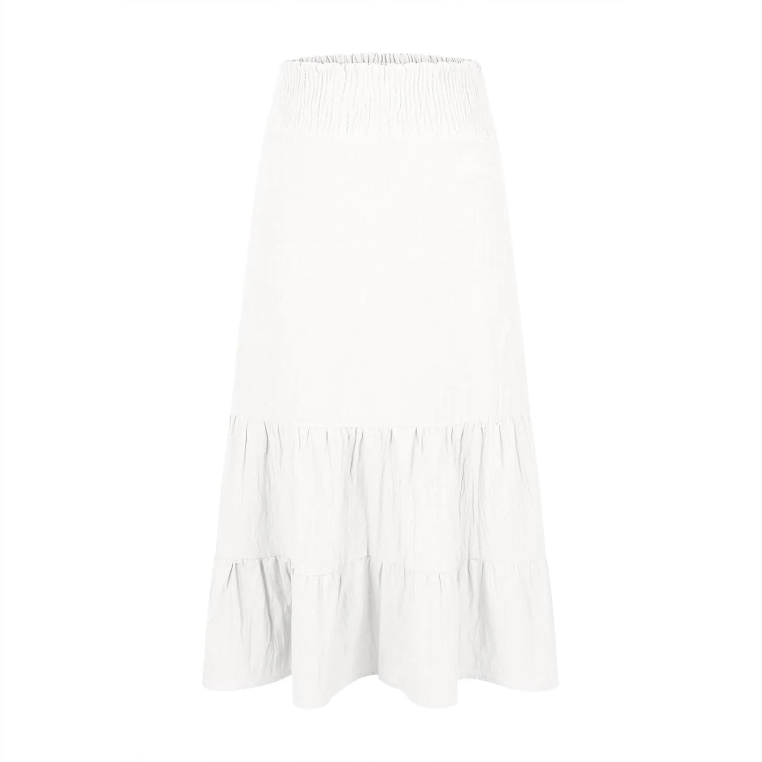 Maxi Skirts for Women Solid Color Ruffle Tiered Pleated Elastic High Waisted Skirt Summer Casual Flowy A Line Skirts