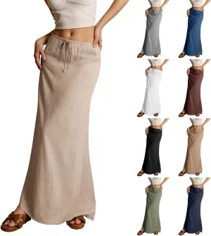Maxi Skirts for Women Summer Comfy Cotton Linen Long Skirts Casual Low Waisted A Line Skirt Boho Cover Up Beach Skirt