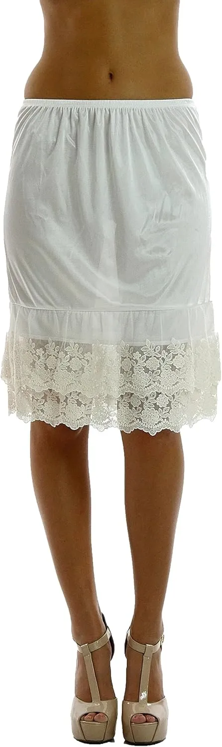 MELODY Double Lace Half Slip Satin Skirt Extender- 21" length
