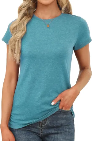Memorose Womens Short Sleeve Tops Summer T Shirts Round Neck Causal Fashion Basic Tee