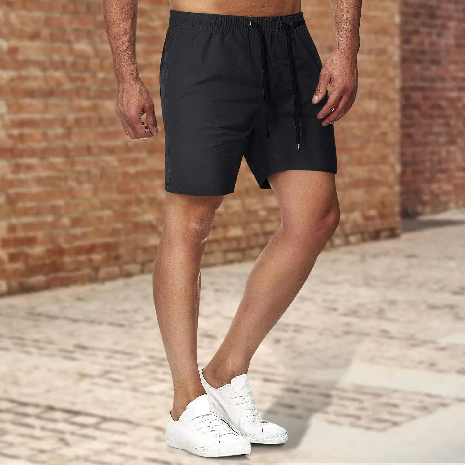 Mens Athletic Shorts Lightweight Summer Quick-Dry Running Sports Shorts Elastic Waist Drawstring Casual Beach Shorts
