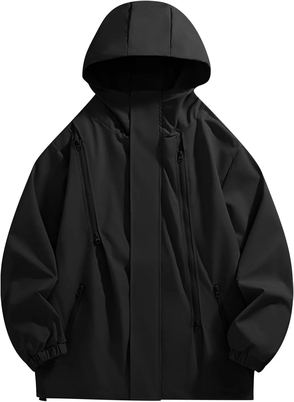 Mens Casual Hooded Jacket Performance Waterproof Windproof Lightweight Coat Long Sleeve Zipper Outdoor Sport Jacket