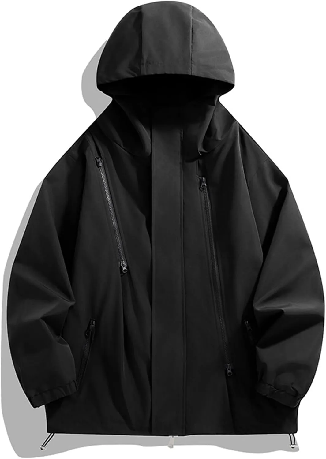 Mens Casual Hooded Jacket Performance Waterproof Windproof Lightweight Coat Long Sleeve Zipper Outdoor Sport Jacket