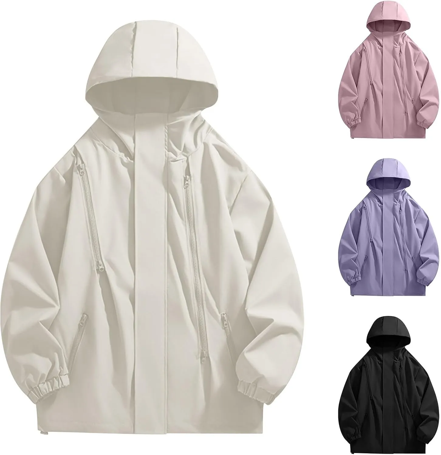 Mens Casual Hooded Jacket Performance Waterproof Windproof Lightweight Coat Long Sleeve Zipper Outdoor Sport Jacket