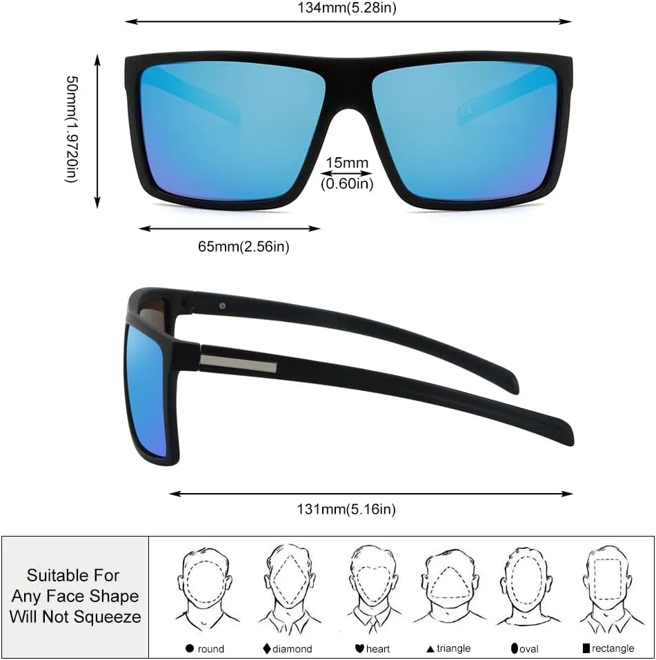 Men’s Classic Style Square Polarized Sunglasses Plastic Lightweight Eyewear UV Protection For Driving