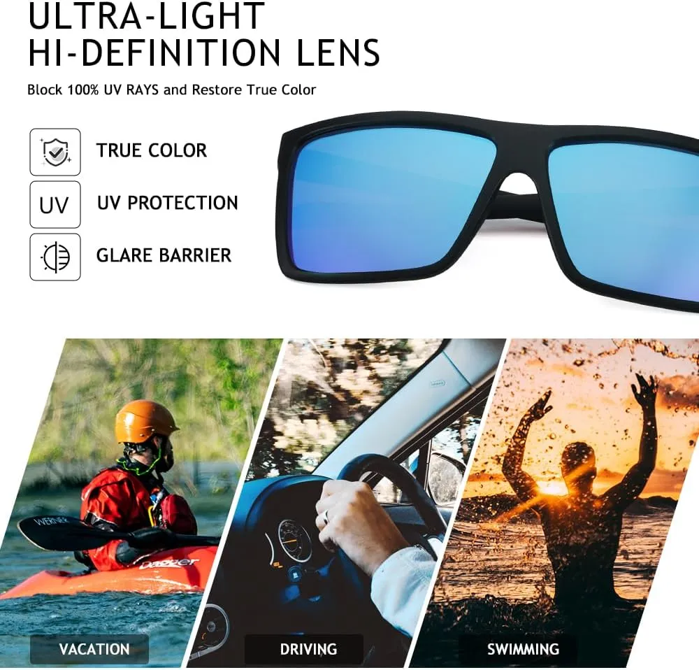Men’s Classic Style Square Polarized Sunglasses Plastic Lightweight Eyewear UV Protection For Driving