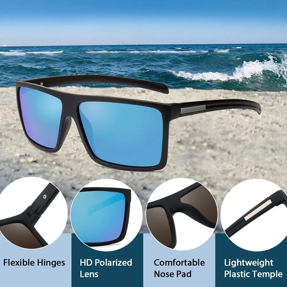Men’s Classic Style Square Polarized Sunglasses Plastic Lightweight Eyewear UV Protection For Driving